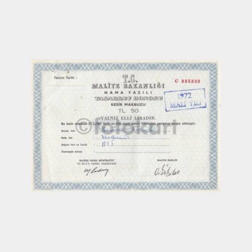 1972 Tasarruf Bonosu Kesir Makbuzu