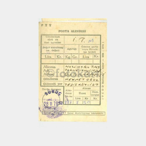 1979 PTT Suruç Posta Damgalı 3 Adet Alındı Kağıdı