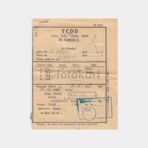 1971 Haydarpaşa-Ankara Tren Yolcu Gidiş Dönüş Bileti
