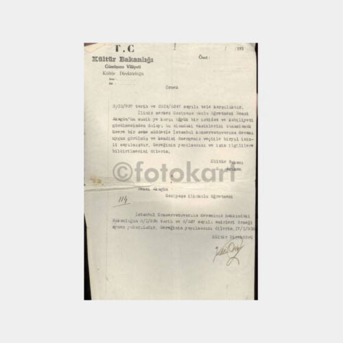 1938 Gümüşhane Kültür Direktörlüğü Yazısı