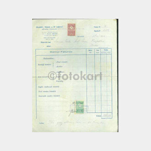 1933 Moda Sarıcazade Arifpaşa Köşkü Kömür Fatura