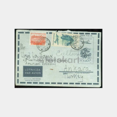 1963 Polonya Uçak Pullu -Varşova Damgalı- Zarf