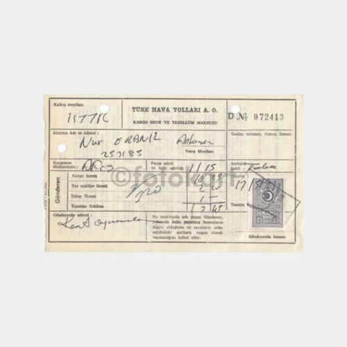 1975 THY Uçak Kargo Makbuzu