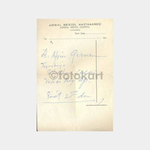 Amiral Bristol Hastanesi Not Kağıdı