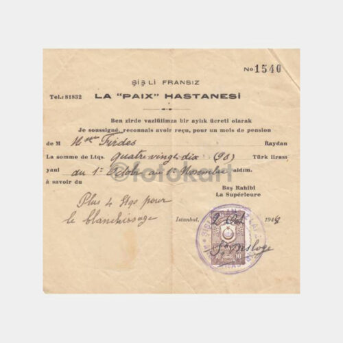 1944 La Paix Şişli Fransız Hastanesi 28 Adet Makbuz
