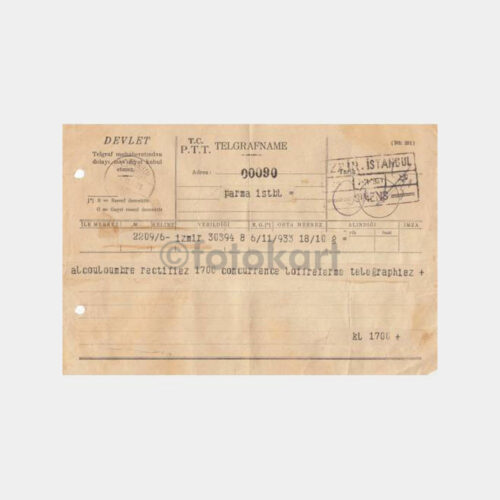 1933 İstanbul-İzmir Kablo Telegrafname