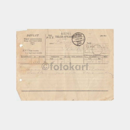 1933 İstanbul-İzmir Kablo Telegrafname