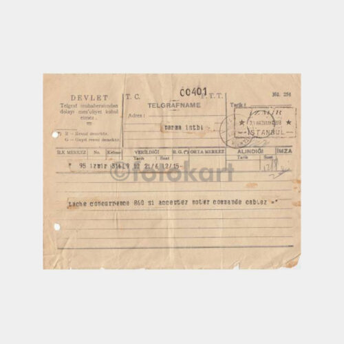 1933 İstanbul-İzmir Kablo Telegrafname