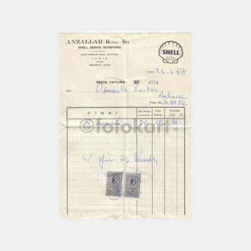 1971 Shell İzmir Anzallar Akaryakıt Faturası
