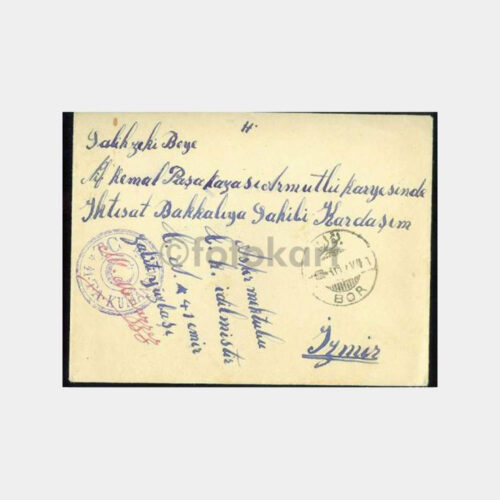1929 Niğde Bor Damgalı Asker Mektubu Zarfı