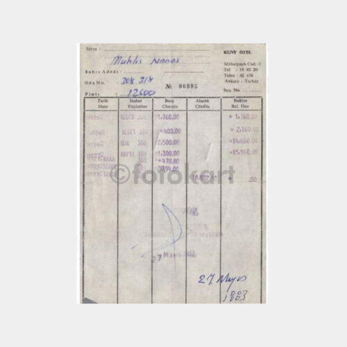 1983 Ankara Kent Oteli Faturası