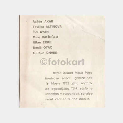 1962 Türk Kadınlar Birliği Bursa Şubesi Sergi Davetiyesi - Görsel 2