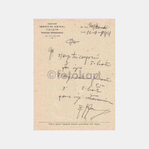 1944 Doktor İbrahim Kemal Yalçın Reçetesi