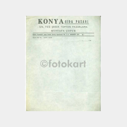 1950 Erenköy Konya Gıda Pazarı Antetli Kağıt