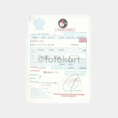 1986 TEK Boğaziçi - Erenköy Elektrik Makbuzu
