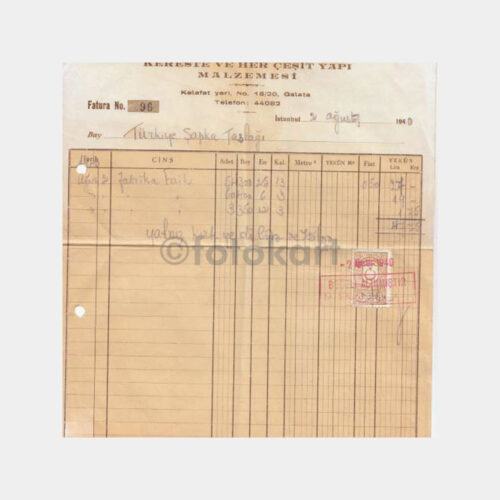 1940 Galata Esnaf Faturası