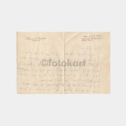 1959 İzmir Avukat Kerim Beşerler - Osmanlıca Yazısı