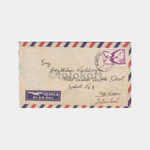 1961 İzmir Karşıyaka Posta Damgalı Uçak Zarfı