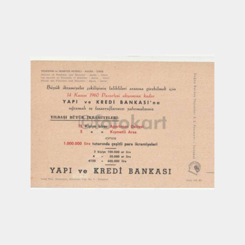 1960 İzmir Agora - Yapı Kredi İkramiye Kartı - Görsel 2