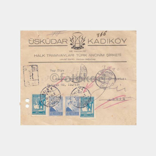 1943 Üsküdar Kadıköy Tramvay Şirketi Damgalı Zarfı