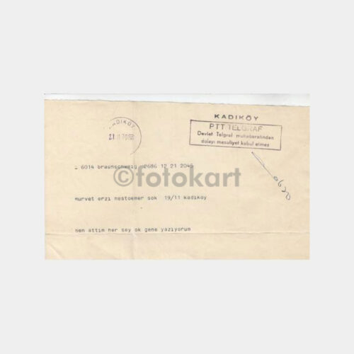 1970 Ptt Kadıköy Damgalı Telgraf Kağıdı