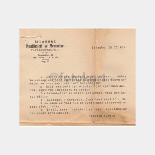 1954 İstanbul Kooperatif Arsa Listesi Duyurusu