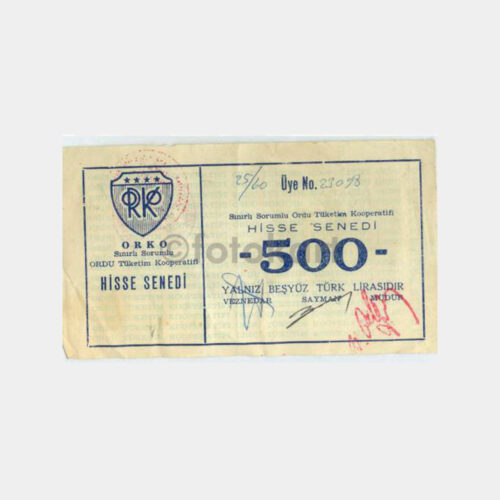 1967 ORKO Kooperatifi Hisse Senedi Makbuzu