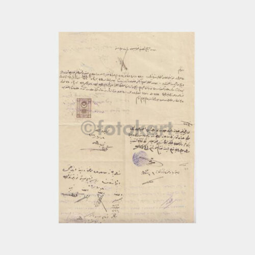 1927 Osmanlıca Fiskal Pullu Önlü Arkalı Sözleşme Belgesi