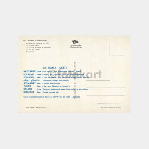 1971 Büyükada - Dr. Baha Akşit İlaç Tanıtım Tıp Kartpostal - Görsel 2