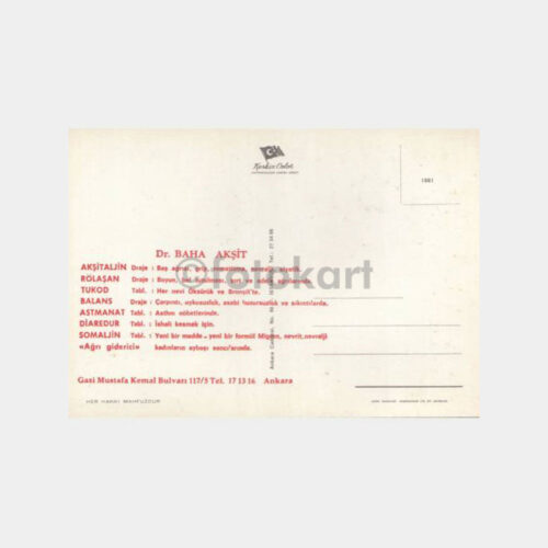 1971 Dr. Baha Akşit İlaç Tanıtım Tıp Konulu Kartpostal