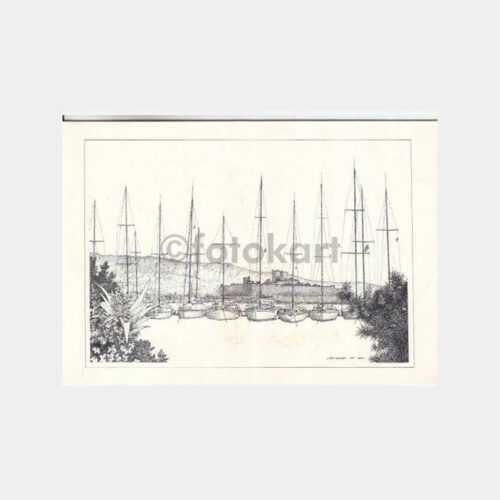 Bodrum Yat Limanı -Ressam Müfit Karzek- Tebrik Kartı