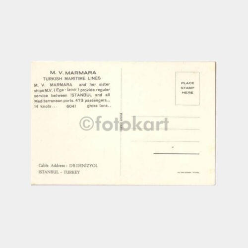 M.V. Marmara Gemisi - Turkish Maritime Lines Kart - Görsel 2