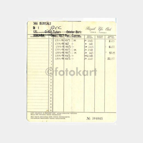 1979 İzmir Büyük Efes Oteli Faturası