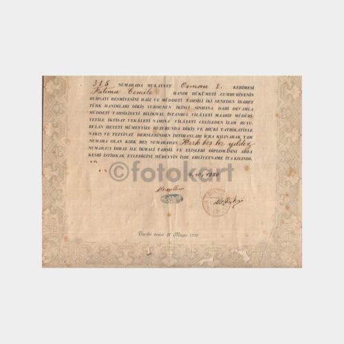1929 Türk Hanımları Biçki Yurdu Diploması - Görsel 2