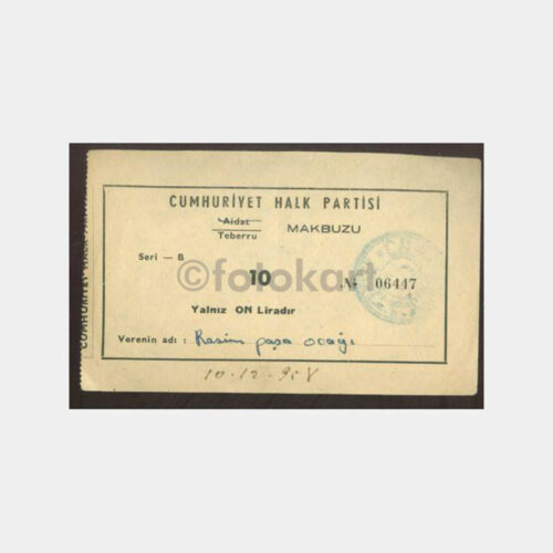 1958 Cumhuriyet Halk Partisi Teberrü Makbuzu