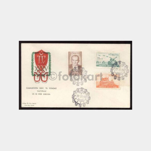1958 Cumhuriyet 25. Yılı Zarf Üzeri Ank Sergi FDC