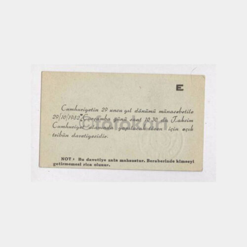 1952 Cumhuriyet Kutlama Davetiyesi