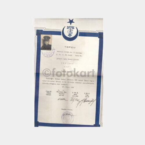1936 Halıcıoğlu Subay İhtiyat Topçu Diploması