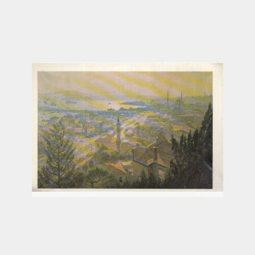 Ressam Cevat Erkul - Haliçten Galata Görünüşü Tebrik Kartı