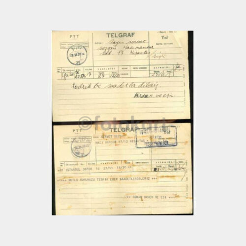 1959 Galata ve Şişli 2 Adet Telgraf Kağıdı