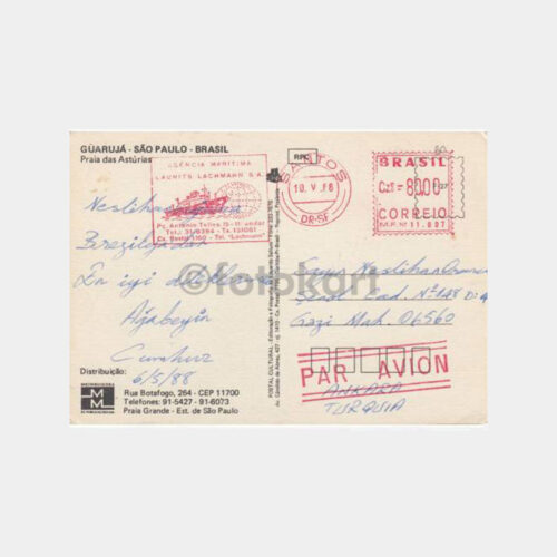 1988 Brezilya Santos Gemi Posta Damgalı Kartpostal - Görsel 2
