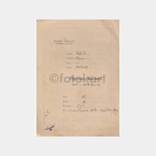 1957 Fatih Fener İlkokul Karnesi