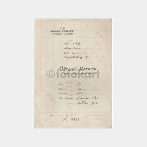1956 Fatih Fener İlkokul Karnesi