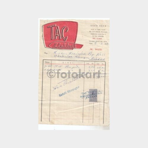 1969 Ankara Taç Elektrik Faturası
