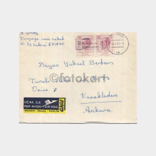 1967 Edirne Posta Damgalı Zarf