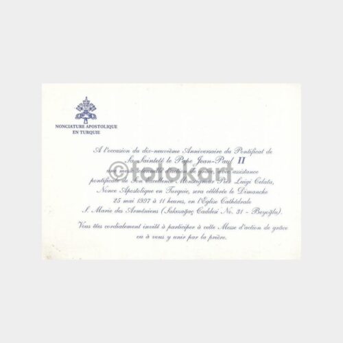 1997 Türkiye Ermenileri Patrikliği Papa Ziyareti Davetiyesi