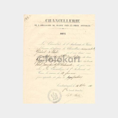 1861 İstanbul Fransa Konsolosluk Yazısı-Kançılarya