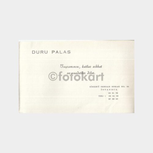 1970 Sirkeci Duru Palas Otel Tebrik Kartı