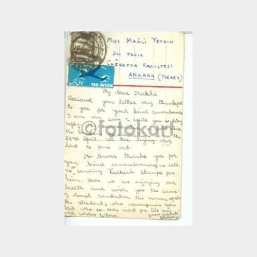 1950 Karaçi Damgalı - Dil Tarih Coğrafya Fak. Adresli Kart