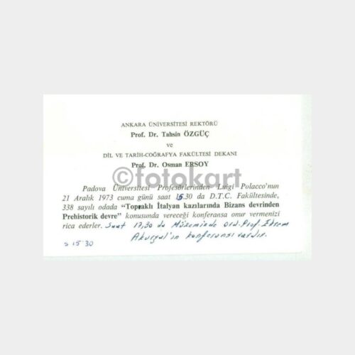1973 Ankara Üniversitesi Dil Tarih Fak Konferans Davetiyesi